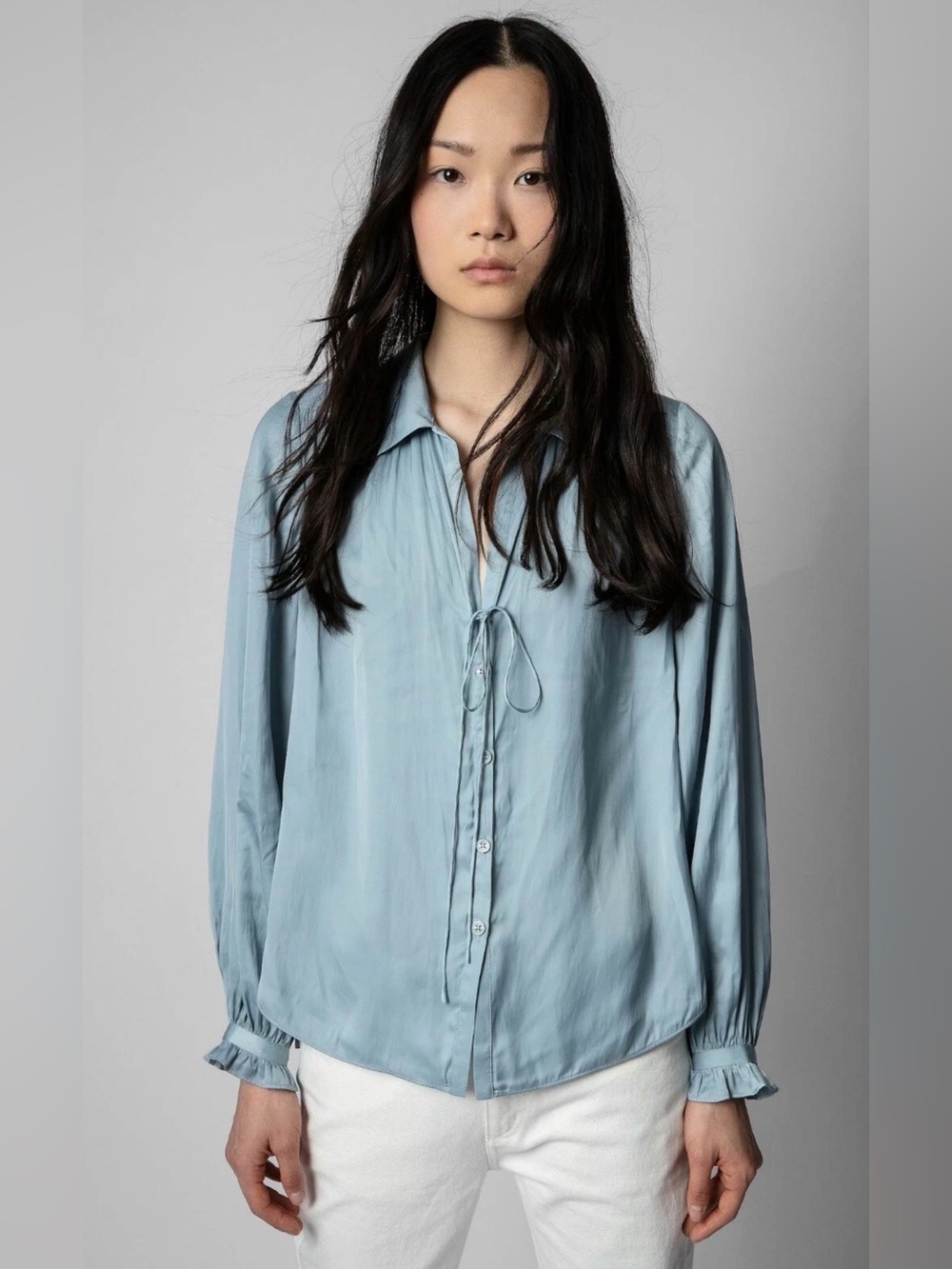 Zadig & Voltaire Tilan Satin Button-Front Blouse in Blue Size XS $428